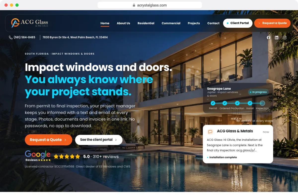 acrystalglass.com website designed by Dox Studio