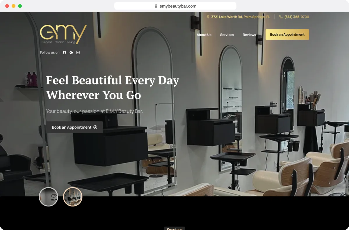 emybeautybar.com website designed by Dox Studio